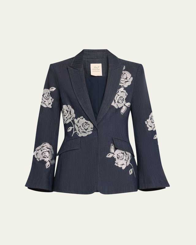 Cheyenne Denim Rhinestone Rose Blazer